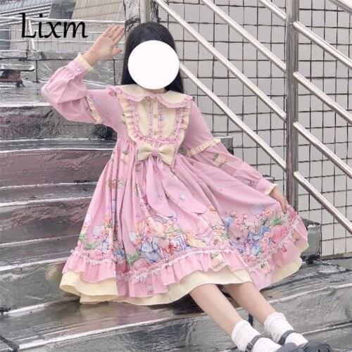 Kawaii Lolita Japanese Sweet girl Childlike Doll Party Dress Vintage Victorian Gothic Cartoon Bow Princess Tea Party Dresses
