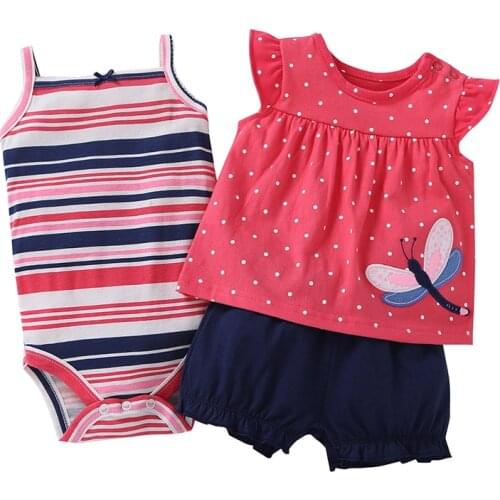 Baby girl clothes set summer 2021 outfit floral red romper+bodysuit+shorts COTTON newborn bebes clothing babies suit new born