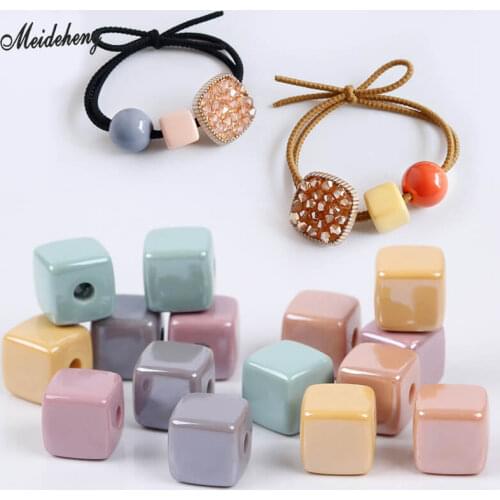 Korea Fashion Candy Cream Color Creative Pearl Square DIY Jewelry Hair Rope Head Hair Ornamental Decoration Rope Bead Accessory