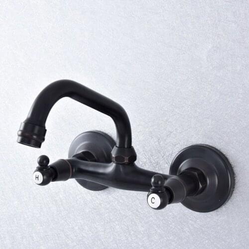 Oil Rubbed Bronze Dual Handles Wall Mounted Hot&Cold Bathroom Kitchen Basin Sink Swivel Faucet Mixer Tap Nsf734