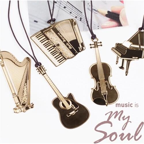 1Pcs Metal Musical Violin Piano Bookmark with Lanyard Office School Stationery Book Marks