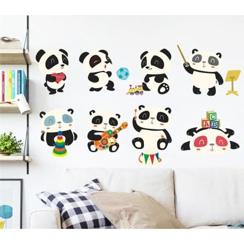 Cute Pandas Wall Sticker For Kindergarten Kids Room House Door Decoration Diy Safari Animal Mural Art Vivid 3d Pvc Home Decals