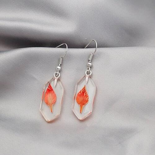 Fashion Design Hexagon Dry Leaf Pendant Earrings For Women Girls Simple Style Geometric Charms Resin Drop Ear Jewelry Gifts