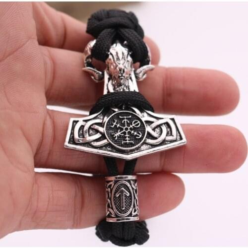 Thor hammer Nodic Vikings Runes Pendant Necklace mjolnir Viking Valknut Original Amulet Sheep Bracelet man jewelry Bangles