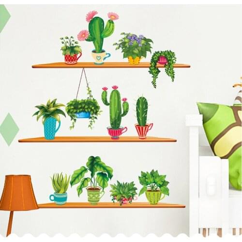 Potted Plants Cactus Wall Stickers For Living Room Bedroom Cupboard Home Decor PVC Self-adhesive Wall Sticker Art Poster Murals