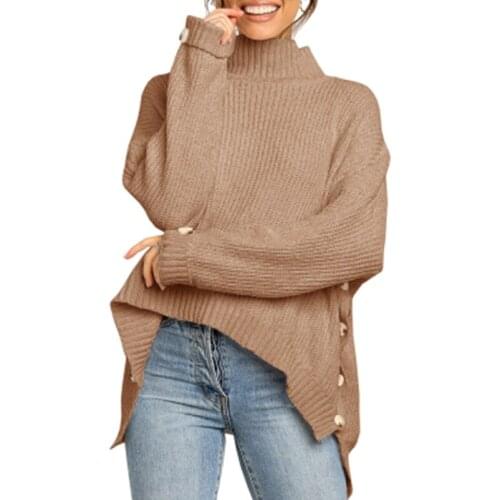 Umeko New Autumn and Winter Womens Fashion Solid Long Sleeve Thick Knitted Braided Turtleneck Casual Pullovers Knitted Sweater