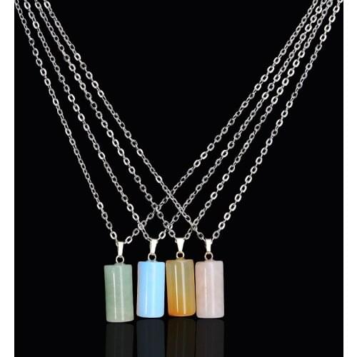 New Arrival Colorful Fashion Natural Stone Silver color Chain Necklaces & Pendants Blue Opal Stone Collares Color Feminino