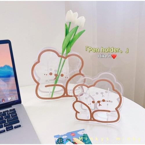 New Arrival Kawaii Bear Egg Pen Holder Flower Vase Multifunctional Desktop Organizer Storage Box School Stationery