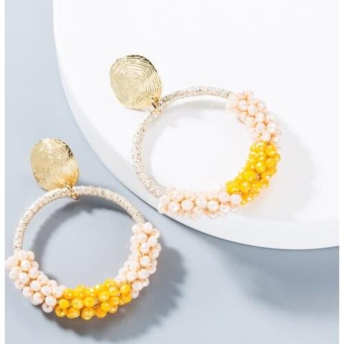 New Style Hand-Woven Rice Beads Geometric Round Earrings Bohemian Fashion Women Earrings