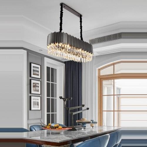 Oval Silver Golden Black Crystal Hanging Lamps LED Chandelier Lighting Lustre Suspension Luminaire Lampen For Dinning Room