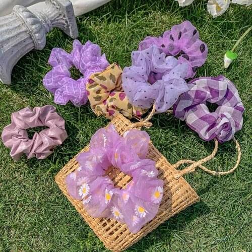 Soft Chiffon Women Hair Scrunchie Elastic Hair Bands Christmas Stretchy Hair Ties Ponytail Purple Solid Color Accessories