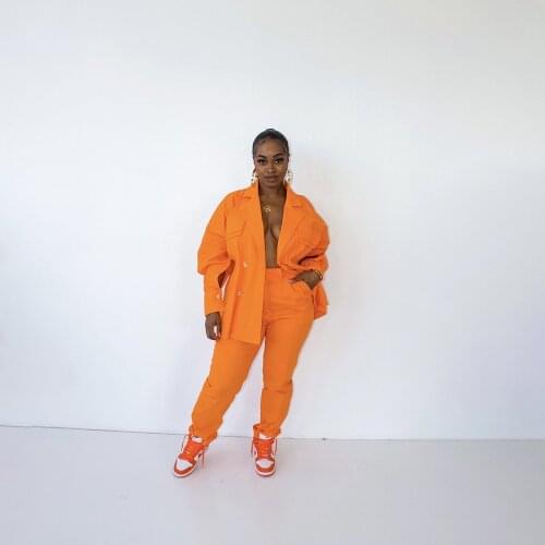 RMSFE 2021 Ladies Long Sleeve Lapel Solid Color Fashion Casual Top Pants Simple Two-Piece Set