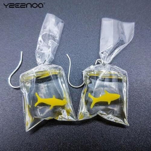 1Pair Yellow Fashion Creative Koi Fish goldfish Water Bag Dangle Earrings Cute Handmade Earrings Womens Jewelry