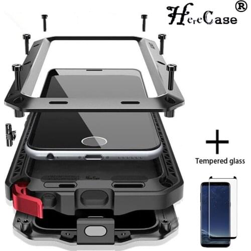 Glass Film+ Full Protective Luxury Doom Armor Case Metal Case Shockproof Cover For Samsung S20 S8Plus S9 S9Plus Note20 10 9 Case