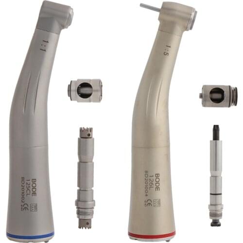 Dental LED Fiber Optic Straight Nose Contra Angle Low Speed Handpiece 1:1/1:5 Dental Handpiece Blue/Red Ring BODE