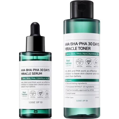 SOME BY MI AHA BHA PHA 30 Days Miracle Toner 150ml + Miracle Serum 50ml Face Care Acne Treatment Blackhead Remove Sebum