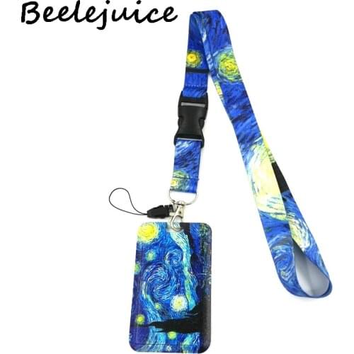 Van gogh Starry sky Painting Keychain Lanyards Id Badge Holder ID Card Pass Mobile Phone Badge Holder Key Strap Webbings Ribbons