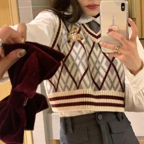 Joinyouth Preppy Style Vintage Knit Cropped Sweater Vest Embroidery V-neck Sleeveless Pullovers Waistcoat Korean Chic Tank Tops
