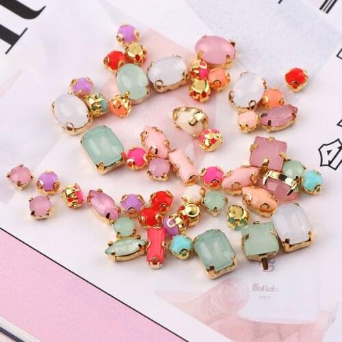 High Quality! Mixed Shape Resin Opal Sew On Rhinestone Gold Claw Strass Diamond Stones For DIY Nail Art Decoration