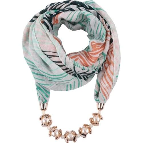 Printed ring scarfs pendant jewellery shawls stripe summer necklace scarf viscose mujer CCB pearl fashion scarfs