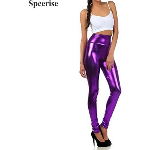 Women Look Wet Leggings Shiny Glossy Faux Leather Metallic Stretchy Sexy High Waist Tights Lady Dance Pant Bright Slim Plus Size