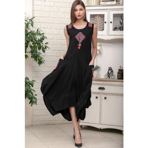 Womens Black Dress Asymmetrical Loose Woven Dress Pocket With Embroidered On The Shoulder And Front Boho 2021 Summer Fast Deliv