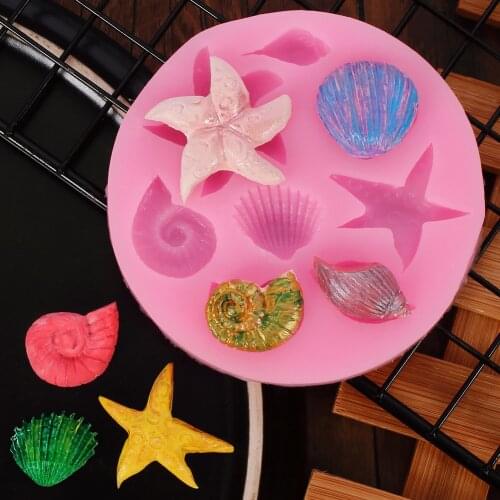 2 Mini Shell Conch Sea Star Epoxy Resin Fondant Silicone Mold for DIY Pastry Cupcake Dessert Plaster Decoration Kitchenware Bake