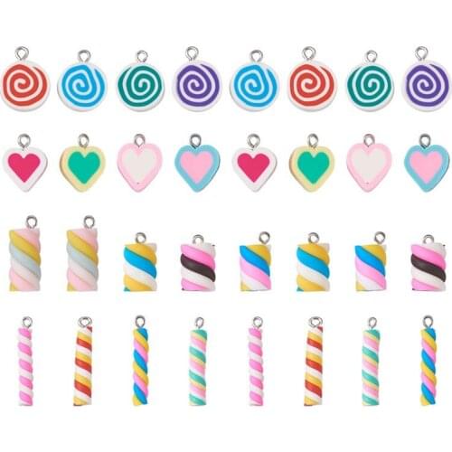 60pcs/box Resin Pendants Charms Handmade Polymer Clay Pendants Marshmallow Heart Vortex for Jewelry Making DIY Bracelet Necklace