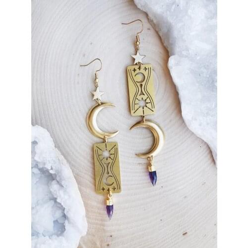 Handmade Amethyst Hourglass Moon Earrings Dangle Drop Earrings,Gifts for Her
