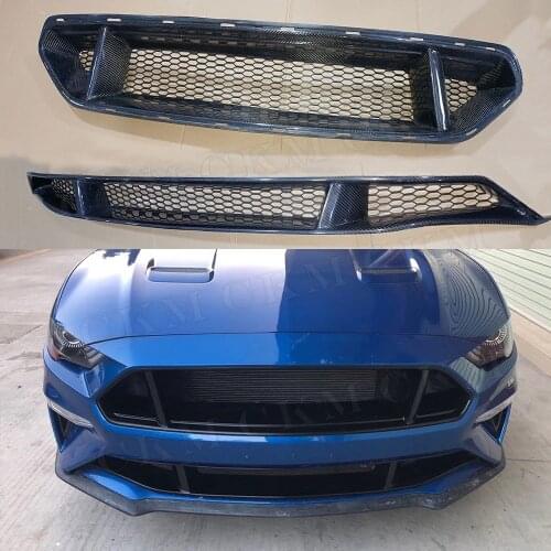 Carbon Fiber Car Front Bumper Mesh Grille Grills Real Carbon Fiber for Ford Mustang 2018 UP Car Styling