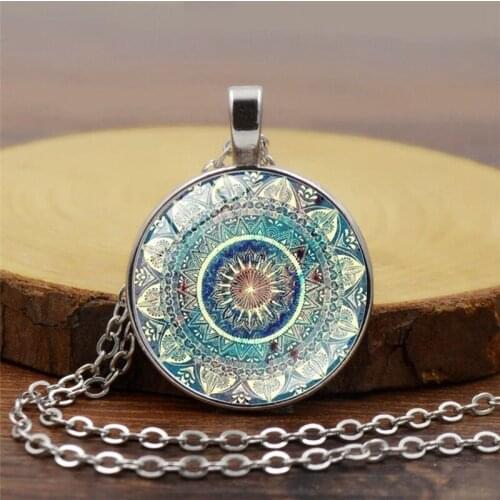 Free Shipping Accessories Mandala Yoga Time Gem Necklace Fashion Glass Pendant Neck Chain Jade Necklace Jade Necklaces Jewelry