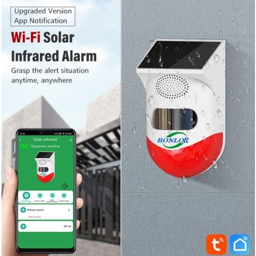 Tuya WiFi Solar Powered Wireless Infrared Motion Sensor Detector Strobe Siren 120dB Alarm Waterproof PIR Sensor