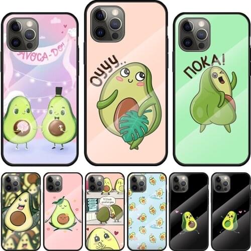 Cute Cartoon Avocado Tempered Glass Cover For Apple IPhone 12 Mini 11 Pro XS MAX XR X 8 7 6S 6 Plus Phone Case Coque