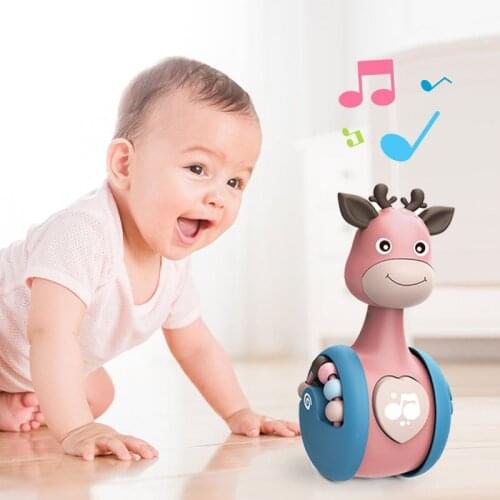 Baby Sliding Deer Tumbler Rattle Learning Education Toys Newborn Teether Infant Hand Bell Mobile Press Squeaky Sensory Toy