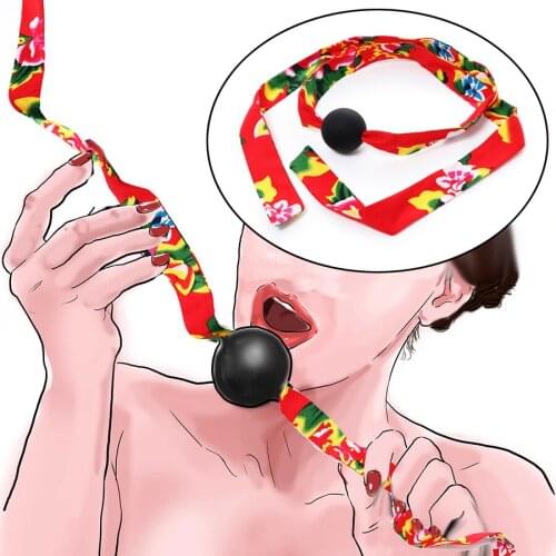 Fetish Silicone Ball Gag Open Mouth Plug BDSM Torture Bondage Floral Cloth Straps Oral Fixation Adult SM Game Sex Toys For Women