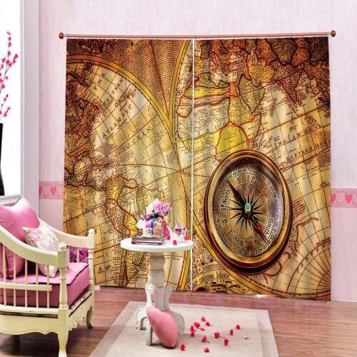 World Map Vintage Nautical Ancient Window Curtains Living Room Bedroom Blackout Curtains Indoor Decor Customized any size