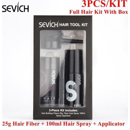 Sevich 3PCS/SET 25g Keratin Full Hair Kit 25g Hair Building Fiber Gel WIth Nozzle Thickening Hair 100ml Strong Hold Hair Spray