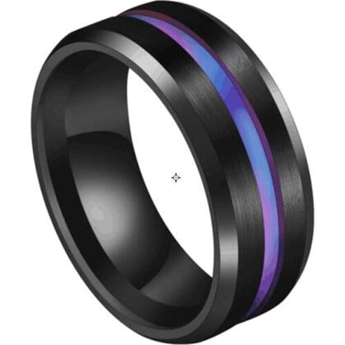 8mm Titanium Stainless Steel Groove Ring For Men Black Blue Rainbow Wedding Bands Rings Male Jewelry Wholesale