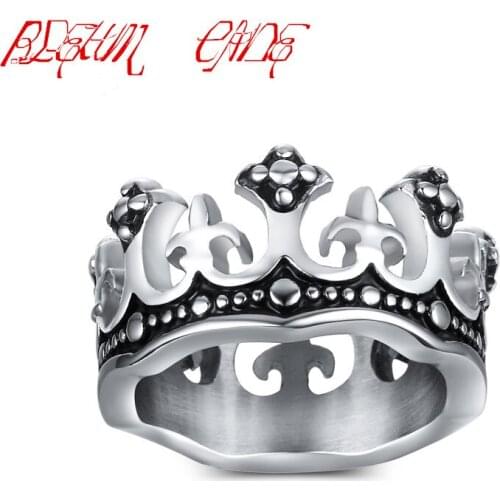 Stainless Steel Crown Ring Wedding Party Engagement Women Men Finger Ring