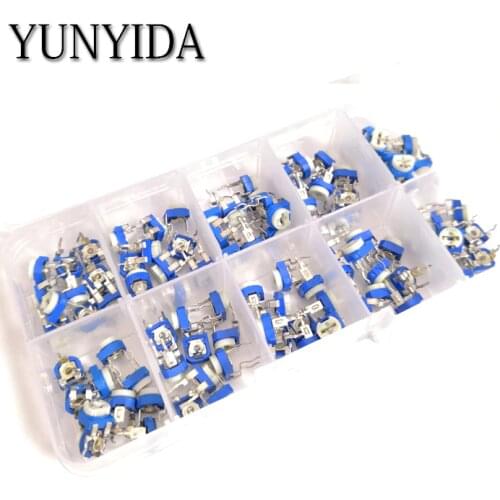 100PCS/LOT 10 Values *10PCS RM065 Vertical Adjustable Resistor Kit In Box 500 ohm-1M ohm Multiturn Trimmer Potentiometer Set