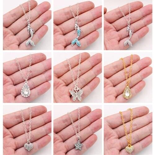 Creative Popular Handmade Rhinestone Clavicle Chain For Women, 3D Heart-Shaped Charm, Drop-shaped Charm, Mermaid Charm, A2213