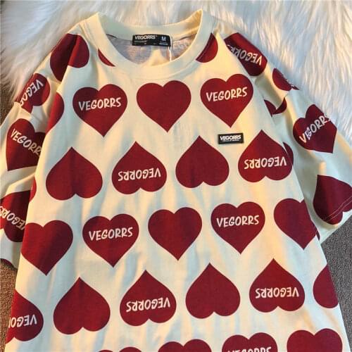 Summer Girl Korean Version of Hip-hop Love Printing Short-sleeved T-shirt Men and Women Street Loose Harajuku Couple T-shirt