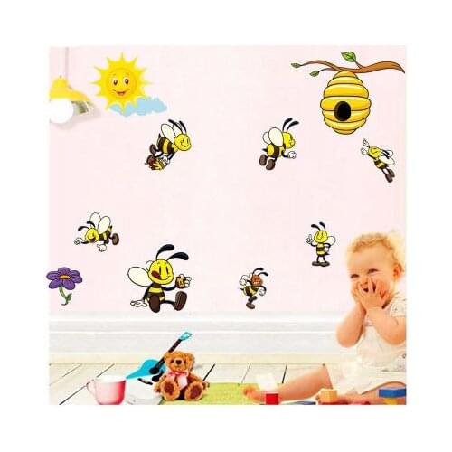 Cute Cartoon Bee Wall Stickers PVC Animal Wallpaper Creative Home Decoration Self-adhesive Kids Room Decoration Wall Painting