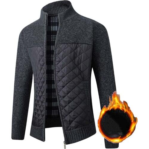 Mens Fleece Sweater Coat Winter Thick Patchwork Wool Cardigan Warm Knitted Sweater Jackets Casual Male Clothing