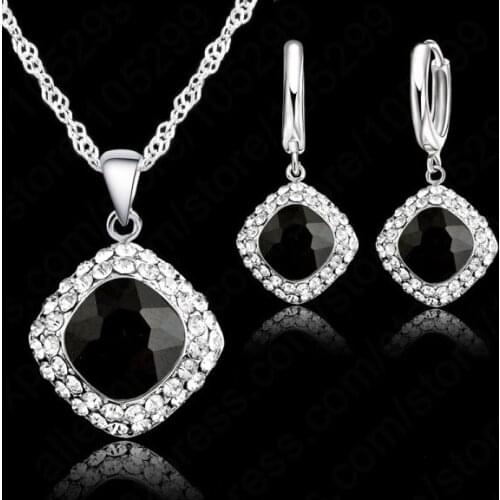 Charm Pendant Necklace Earring Crystal Set for Women Hot Sale 6 Colors 925 Sterling Silver Jewelry Set Short Chain