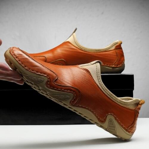 New Men Casual Walking Fashion Leather Comfortable Anti-slip Sneakers for Men Spring Autumn MenS Flat Shoes Driving Sneakers