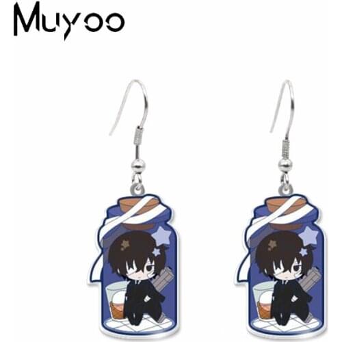2021 New Bungou Stray Dogs Characters in the Bottle Epoxy Acrylic Resin Fish Hook Earrings Handmade Jewelry Dangles