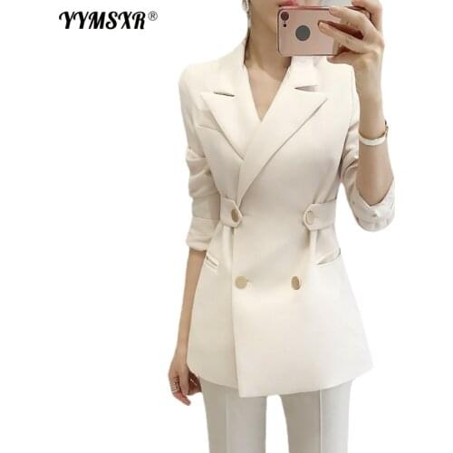 2021 Autumn and Winter New Womens Professional Suit Pants Two-piece Slim Double-breasted Elegant Ladies Jacket Fashion Trousers