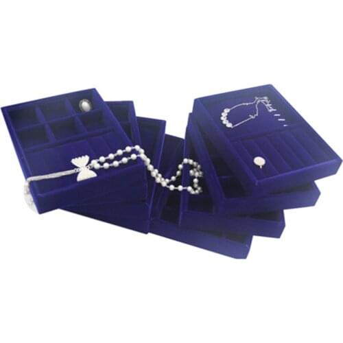 New Arrival Blue Velvet Jewelry Tray Ring Necklace Bracelet Storage Organizer Display Drawer Finishing Multi-functional Showcase