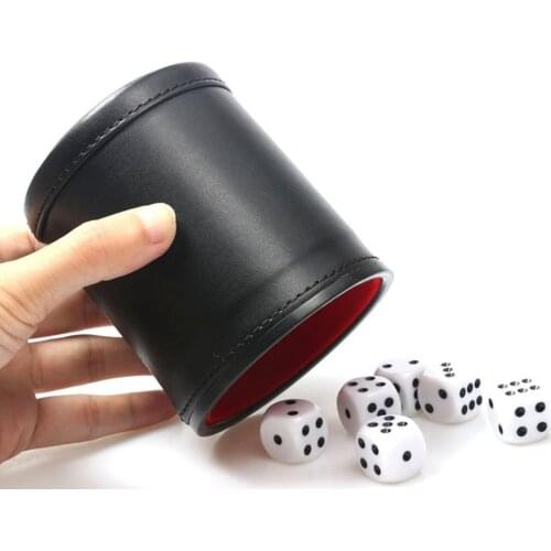 New Leather PU Trumpet Flannel Dice Cup with 5 Dices for Bar Party KTV Entertainment Game Dice Cup